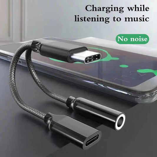 Nylon 2 In 1 Type-C To 3.5 mm Charger Headphone Audio Jack USB C Cable Type-C To 3.5mm Connector Adapter For Mobile Phone