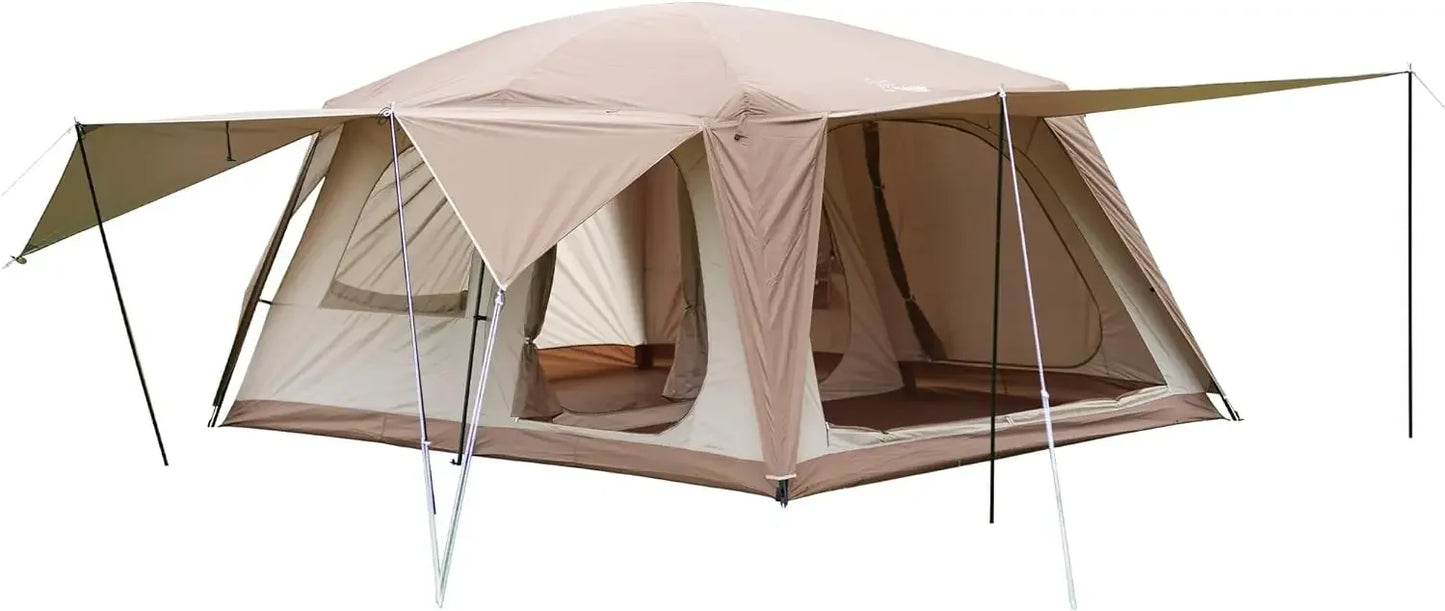 8-10 Person Camping Tent with 3 Door 2 Room Large Family Cabin Tents, Double Layer Waterproof Portable Tents, Camping Tent