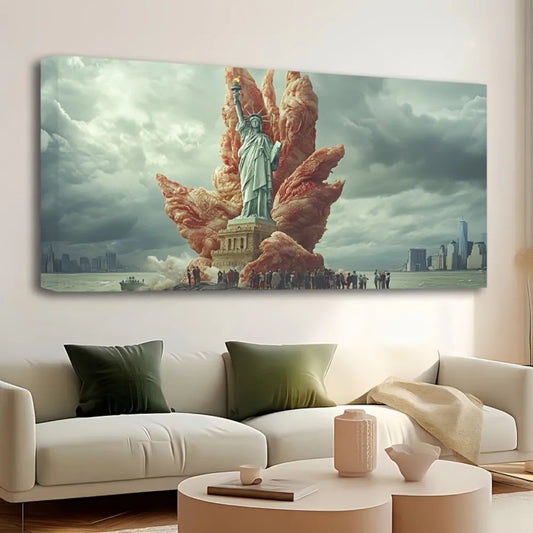 1.5 inch thick pine solid wood frame, Statue of Liberty poster art mural, canvas print wall art, home wall decoration