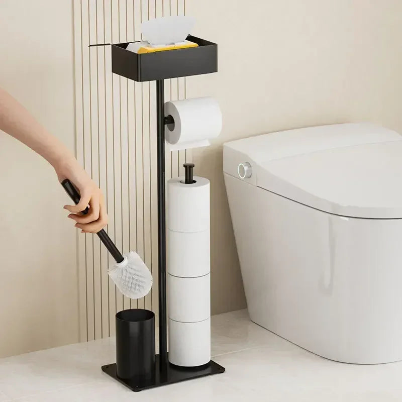 304 Stainless Steel Integrated Bathroom Accessories Toilet Brush Holder Floor Standing Toilet Paper Holder Cleaning Tools