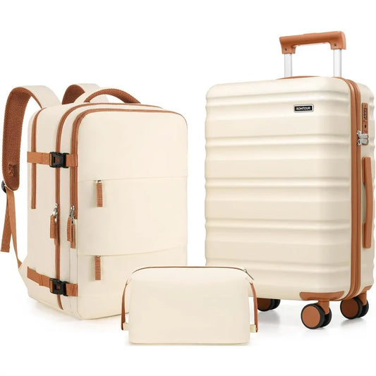 Suitcase Set 3 Piece, 20 IN Carry On Luggage with PC Hard Shell, TSA Lock Spinner Wheels Extension Handle Suitcase Set