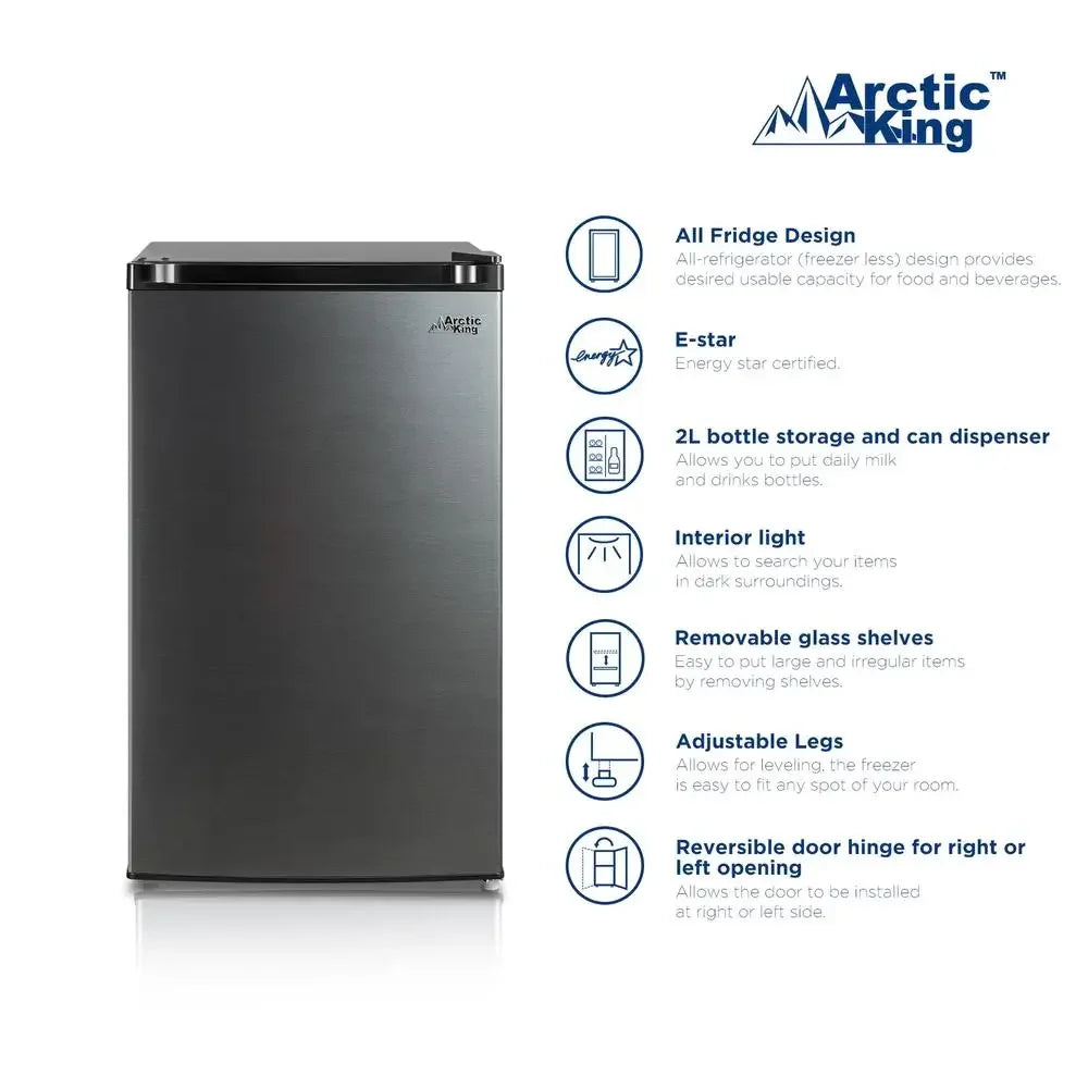 4.4 Cu ft One-Door No Freezer Mini Fridge Black Stainless Steel Look E-Star ARM44A5ASL