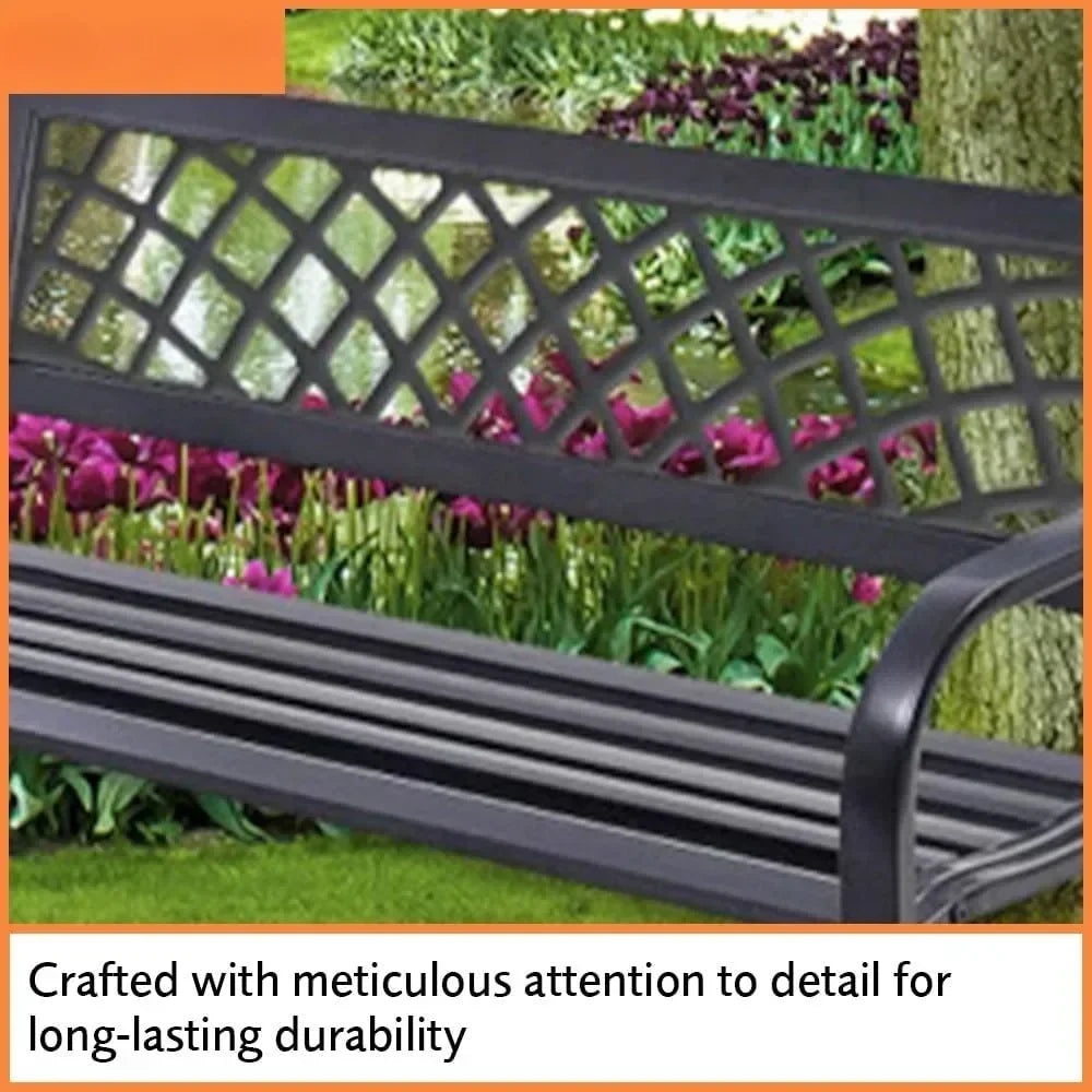3-Seater Metal Garden Bench with Comfortable PVC Lattice Seat Back,  Garden Furniture with Solid Steel Frame