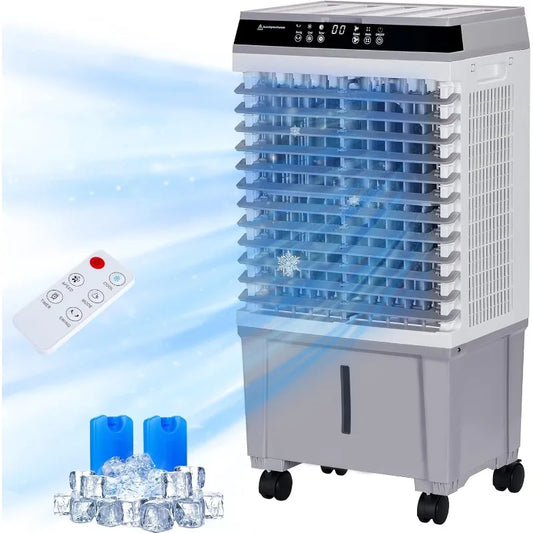 1800CFM Swamp Cooler,Portable Evaporative Air Cooler,Cooling Fan for Room Garage Patio,5.3 Gal Water Tank,3 Speeds,4 Ice Boxes
