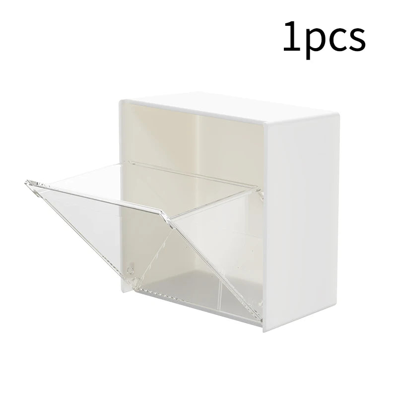 4pcs Plastic Wall Mounted Storage Boxes Dustproof Bathroom Organizer for Cotton Swabs Makeup Adhesive Small Jewelry Holder Box
