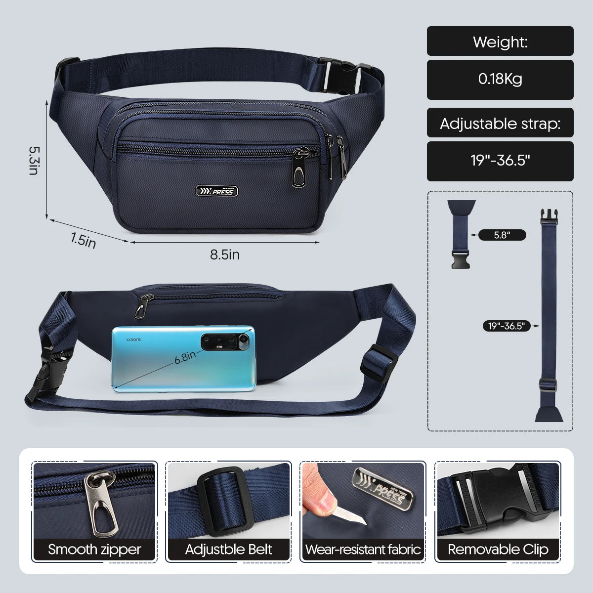 Waist Bag Men's Casual Crossbody Bag Fanny Pack Fashion Belt Bum Bag Travel Running Sports Mobile Phone Bag