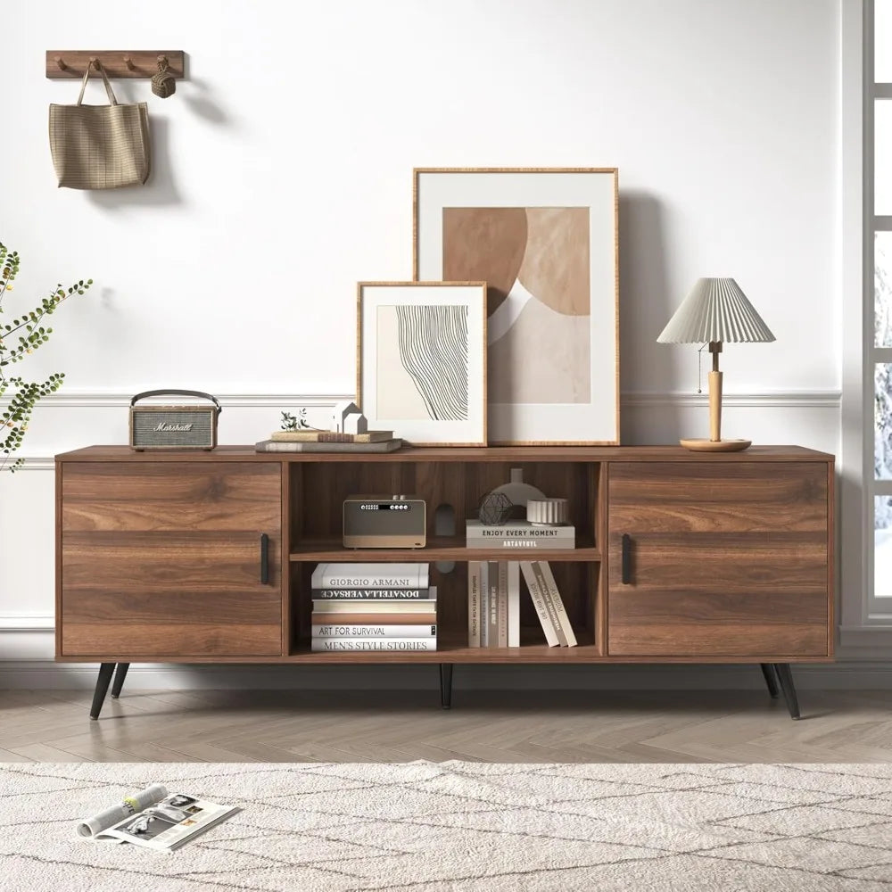 70 Inch Mid Century Modern TV Stand for 75 Inch TV, Wood TV Stand with Storage, Entertainment Center for Living Room Bedroom,