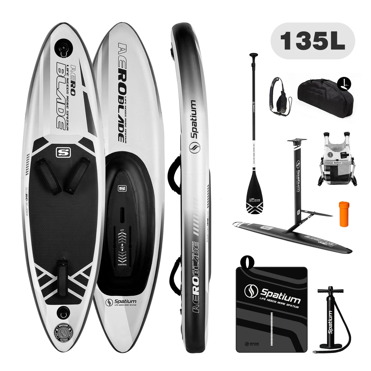 Spatium Inflatable Downwind Board SUP Unpowered Versatile Paddle Board for 112L/124L/135L/150L Hydrofoil with Foil SP1310/SP1060