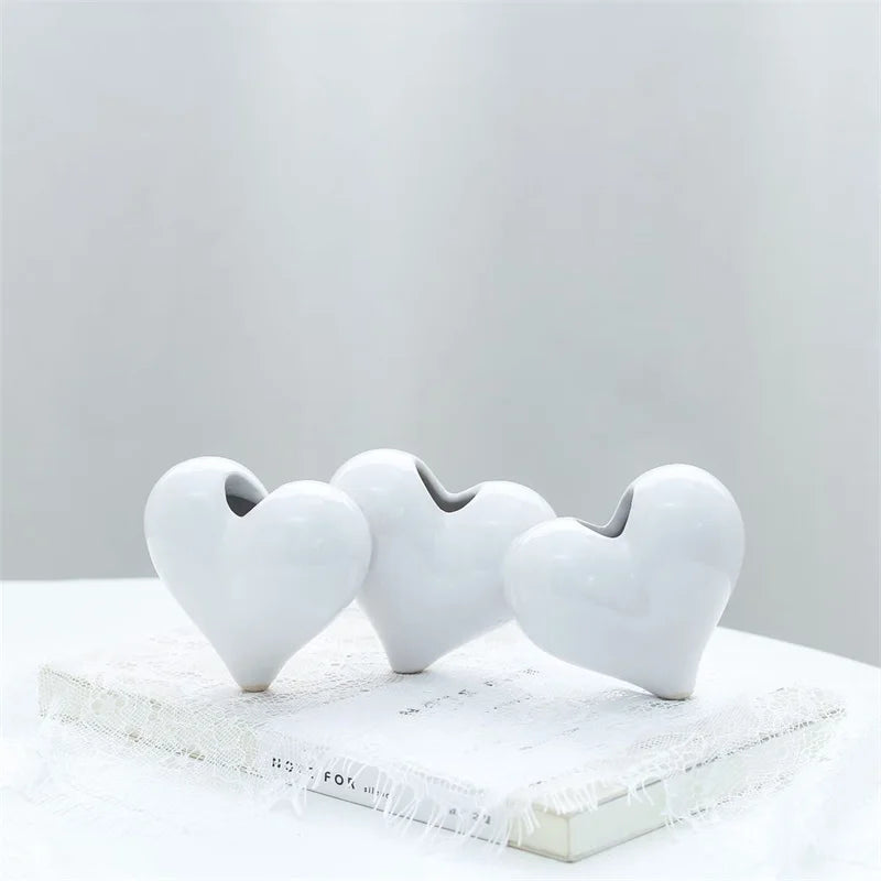 Heart Shaped Ceramic Vase with Modern Boho Design - Perfect Valentines Day Decor for Living Room Office Bedroom and More