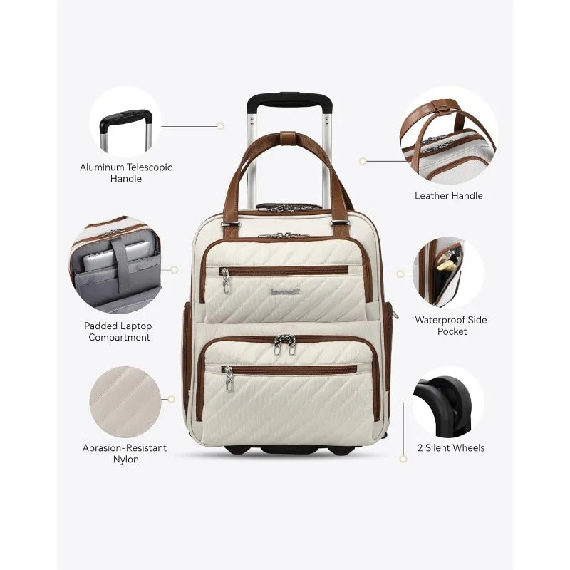 Underseat Carry On Luggage with Wheels, Stylish Lightweight Under Seat Luggage, Soft Sided Personal Item Suitcase for Short Trip