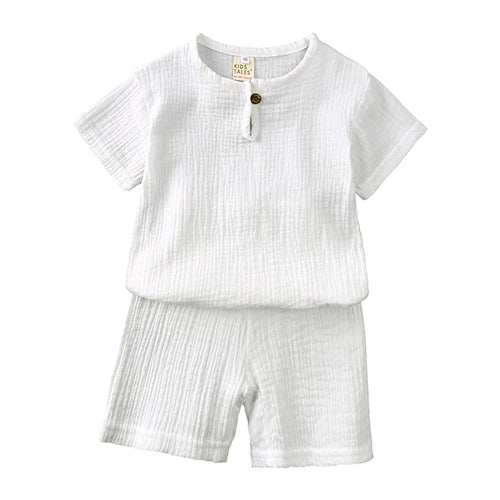 Hot Sale Kids Clothes Sets Outfits 2 Pcs Linen Cotton Infant Baby Boys Girls Clothing Newborn Top T-Shirt+Shorts Children Suit