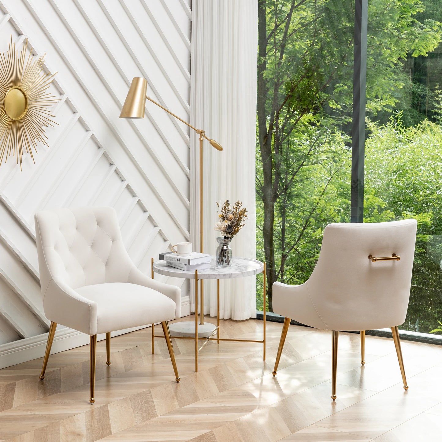 SEYNAR Modern Dining Chairs Set of 2, Upholstered Accent Chair Tufted Back Armless Chair with Back Pull