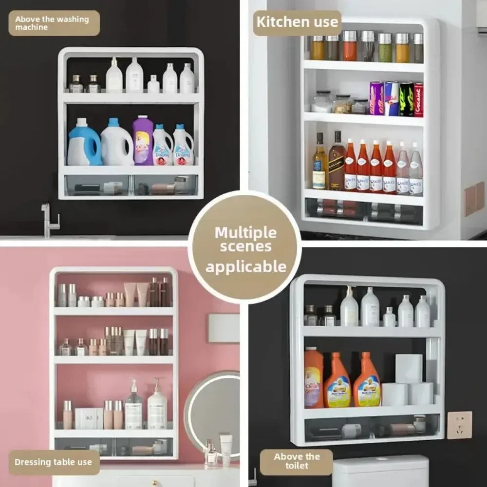 Bathroom Shelf Wall Mounted Waterproof Tissue Box Multifunctional Storage Rack for Toiletries Storage Box Shampoo Organizer