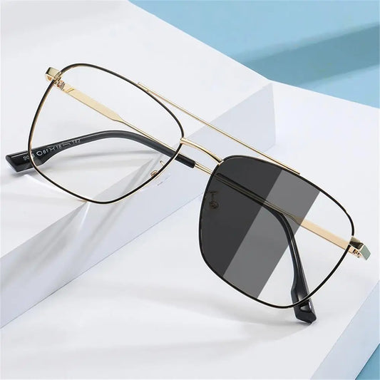 Square Sunglasses Men Women Anti Radiation Anti Blue Light Computer Photochromic Eyeglasses UV400 Shades Metal Sun Glasses