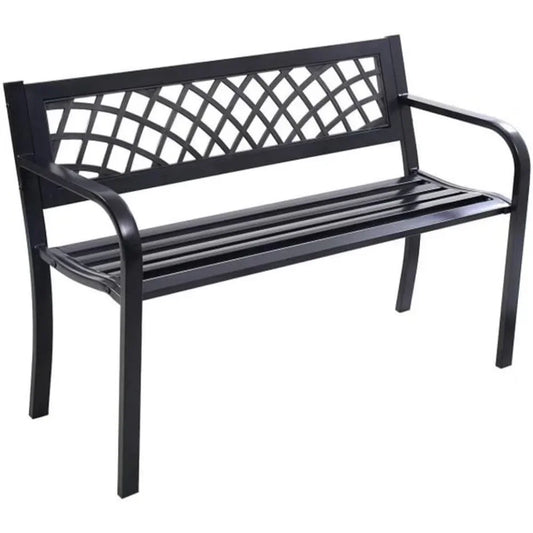 3-Seater Metal Garden Bench with Comfortable PVC Lattice Seat Back,  Garden Furniture with Solid Steel Frame