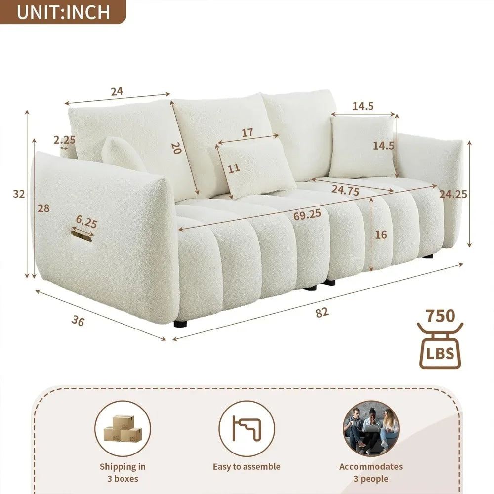 82" Modern Sofa Couch, Comfy Deep Seat Teddy Cloud Sofa, Upholstered 3-Seater Boucle Couch, Oversized Loveseat Living Room Sofas