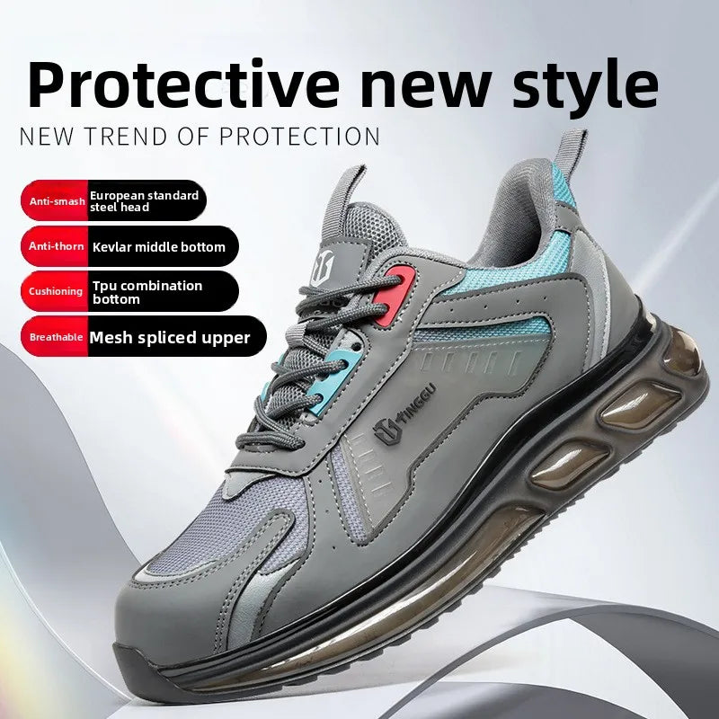Men's Safety Shoes Steel Toe Soft Soled Women Male Sneakers Lightweight Air Cushion Working Footwears Protection Anti Smashing