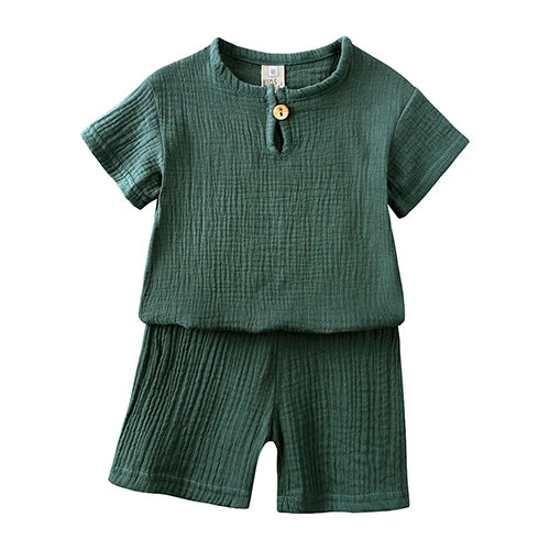 Hot Sale Kids Clothes Sets Outfits 2 Pcs Linen Cotton Infant Baby Boys Girls Clothing Newborn Top T-Shirt+Shorts Children Suit