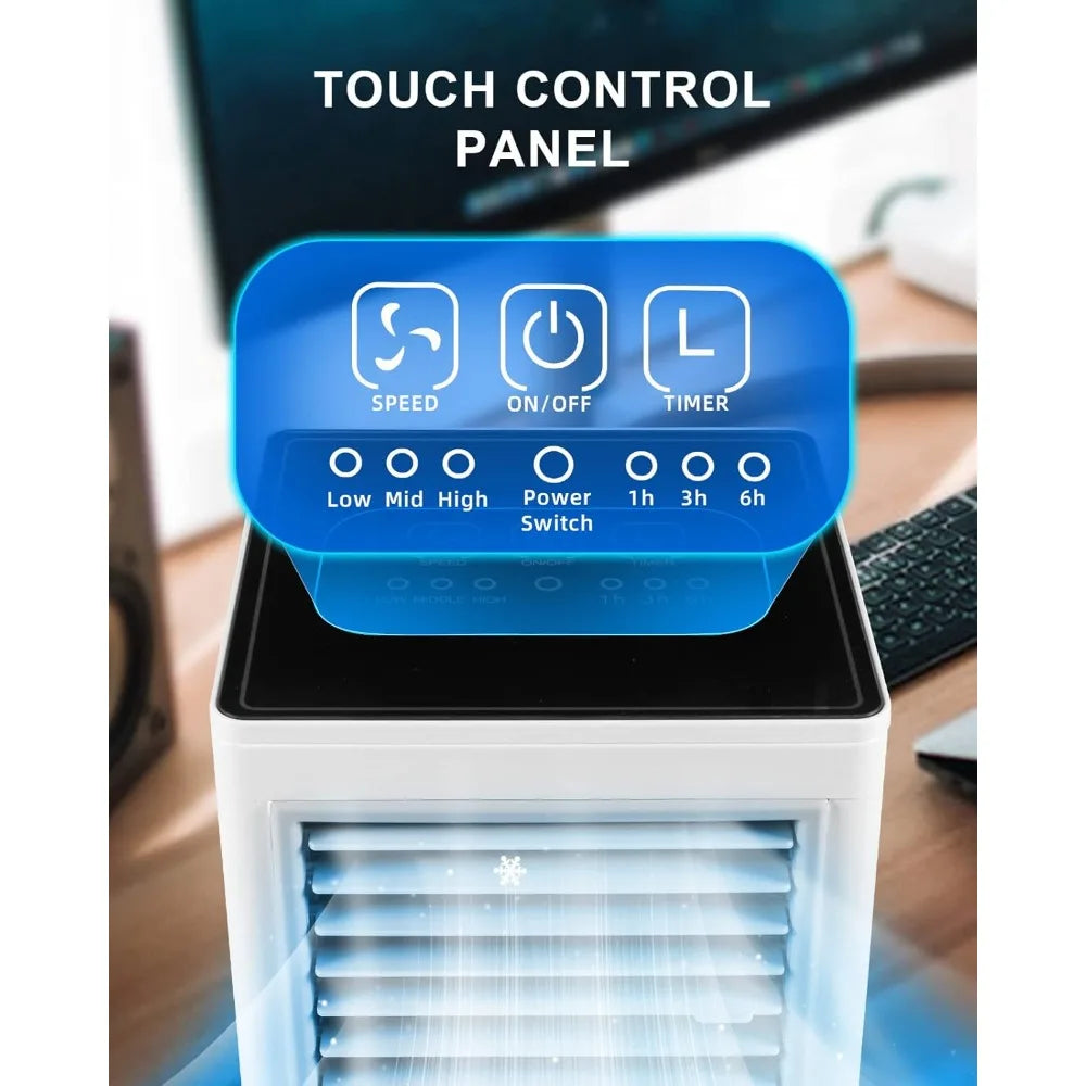 Portable air conditioner, personal evaporative air cooler with 3 wind speeds, touch screen, small air conditioning fan