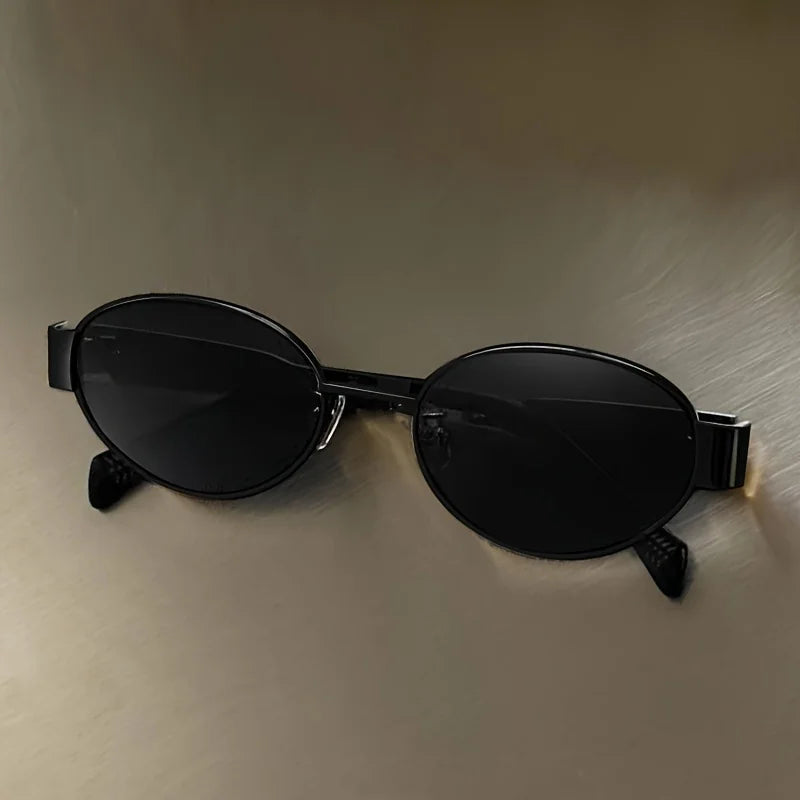 Fashion Sunglasses for Women High Quality Retro Oval Metal Polished Sun Glasses Designer Men Black Lens Classic Shades