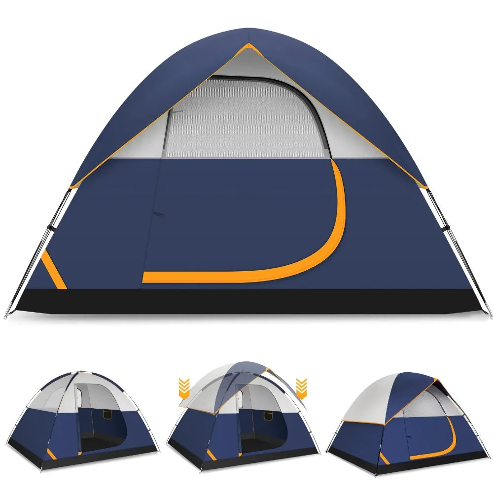 4 Person Tent for Camping with Waterproof Rainfly,Windproof Instant Family Dome Camping Tent with Mesh Door & Ventilation Window