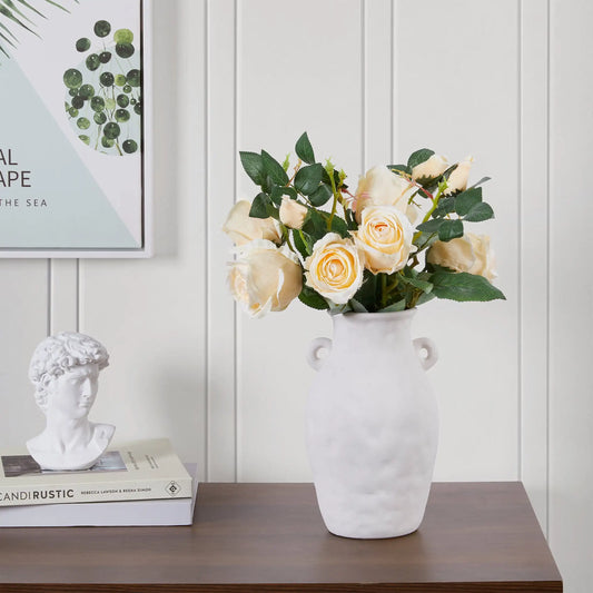 9 White Textured Ceramic Vase with Handles