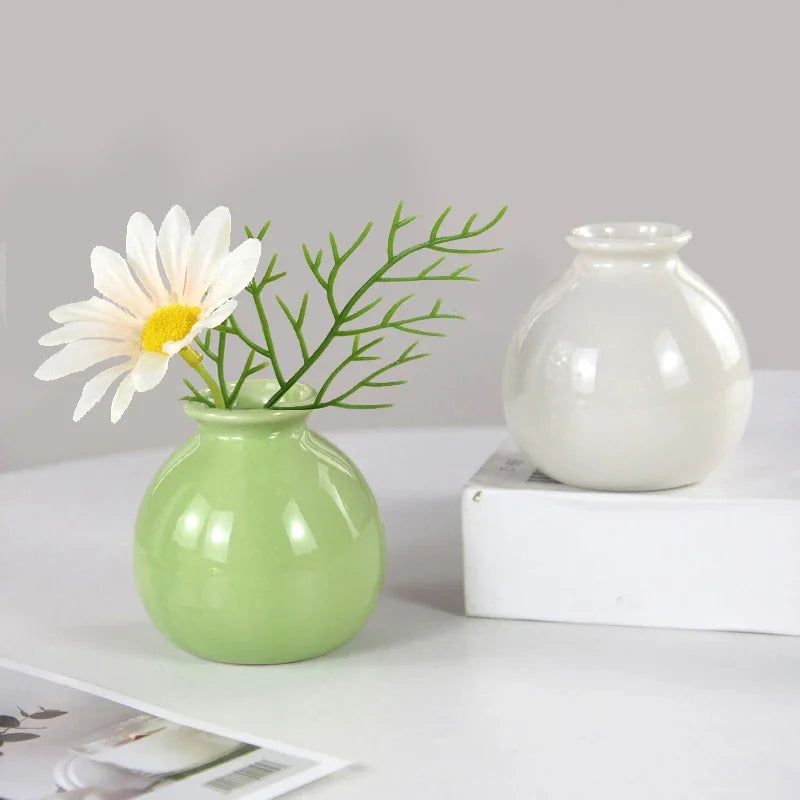 Ceramics Flower Vase Nordic Hydroponics Vases for Home Room Decoration Mini Flower Plant White Bottle Pots Desktop Ornament