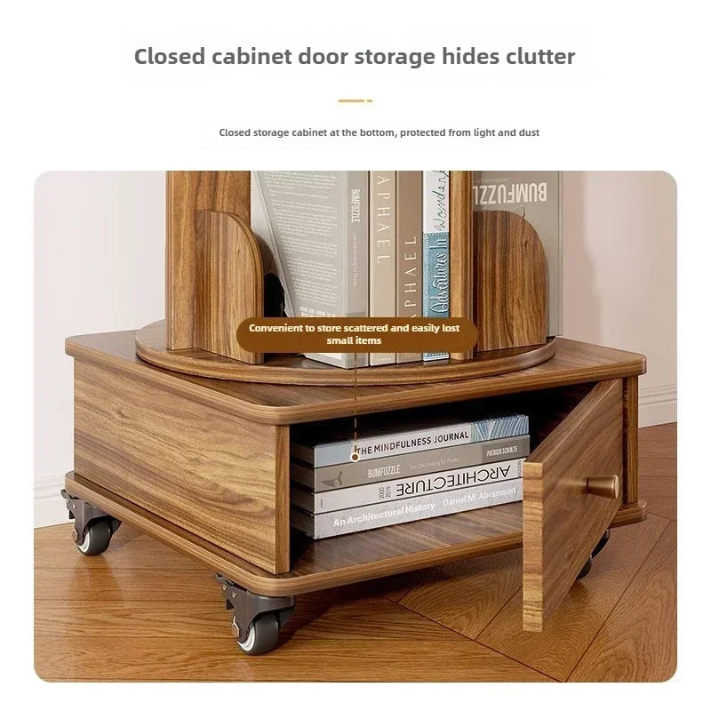 Rotating Bookshelf 360 Floor-to-ceiling Living Room Storage Shelf Home with Wheels Mobile Student Picture Book Shelf Bookcase