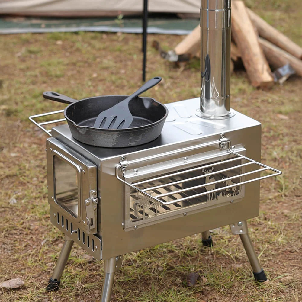Portable Foldable Wood Stove Stainless Steel Heat-Resistant Tent Heater  Light Outdoor Camping Cookstove