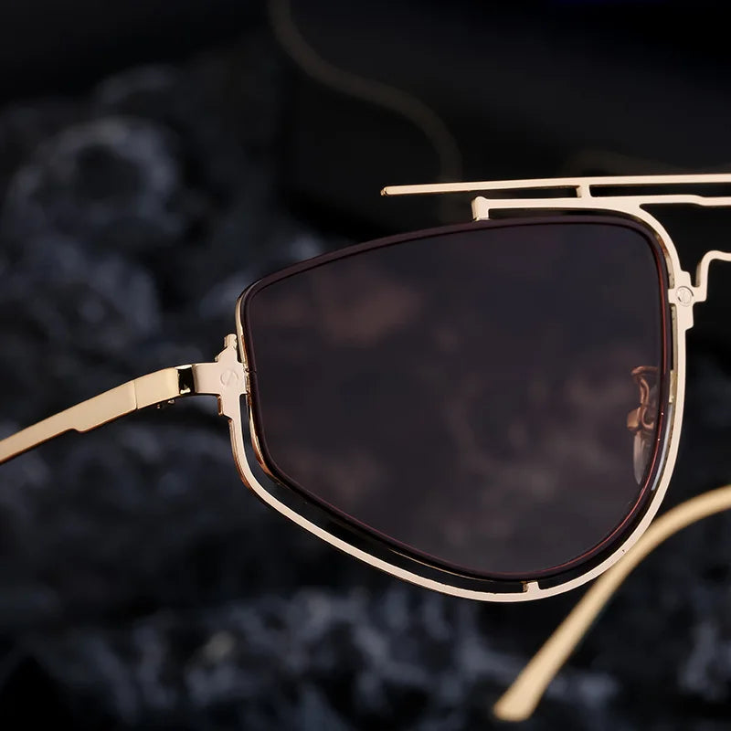 Trendy Gothic Steampunk Square Sunglasses for Men Futuristic Punk Eyewear Metal Frame Drving Shades UV400 Protection Sun Glasses