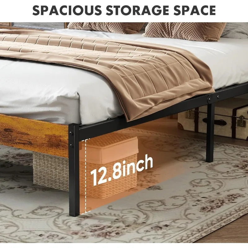 Bed Frame with Headboard, 800LBS Mattress Foundation with All Sturdy Metal Support, Under Bed Storage, No Box Spring Needed