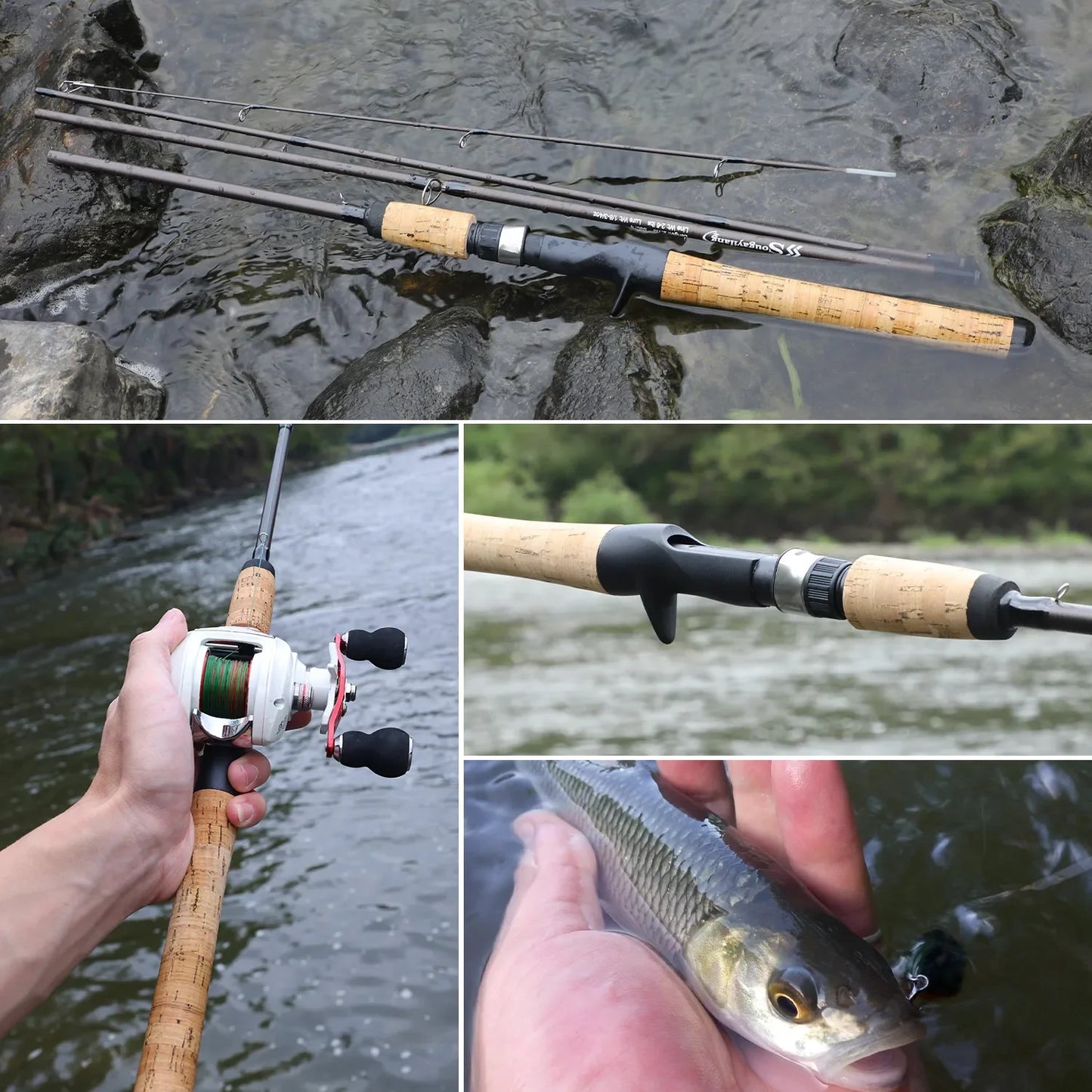 Sougayilang 2.1m Ultra Light Wooden Handle Spinning Rods Casting Fishing Pole Carbon Fibre Bass Trout Rods Cork Handle Pole