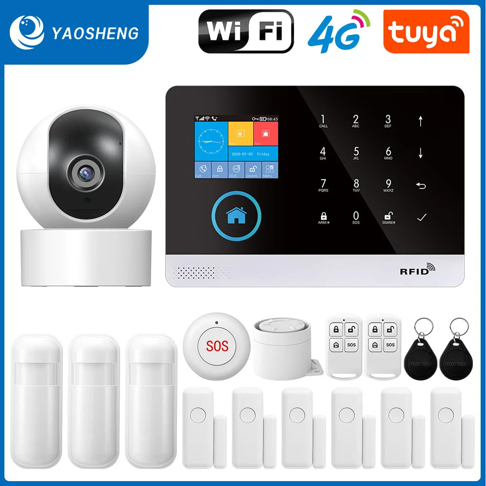 Wireless Security-Protection WiFi+GSM/4G&2G Smart Home&Tuya App Alexa Home Security Alarm System 433Mhz Remote Operation