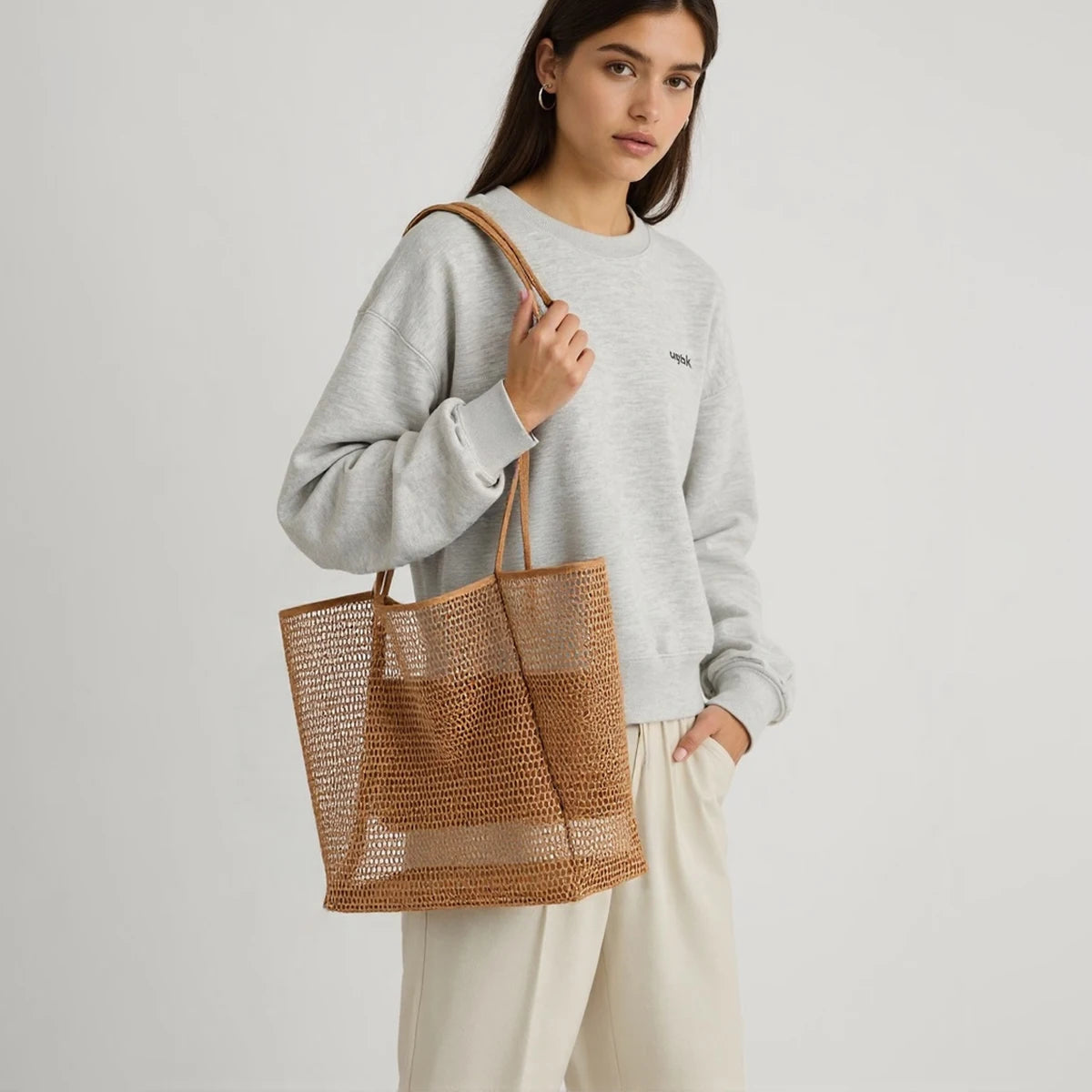 Mesh Beach Tote Womens Shoulder Handbag，Women's Portable Washing and Swimming Clothing Storage Bag