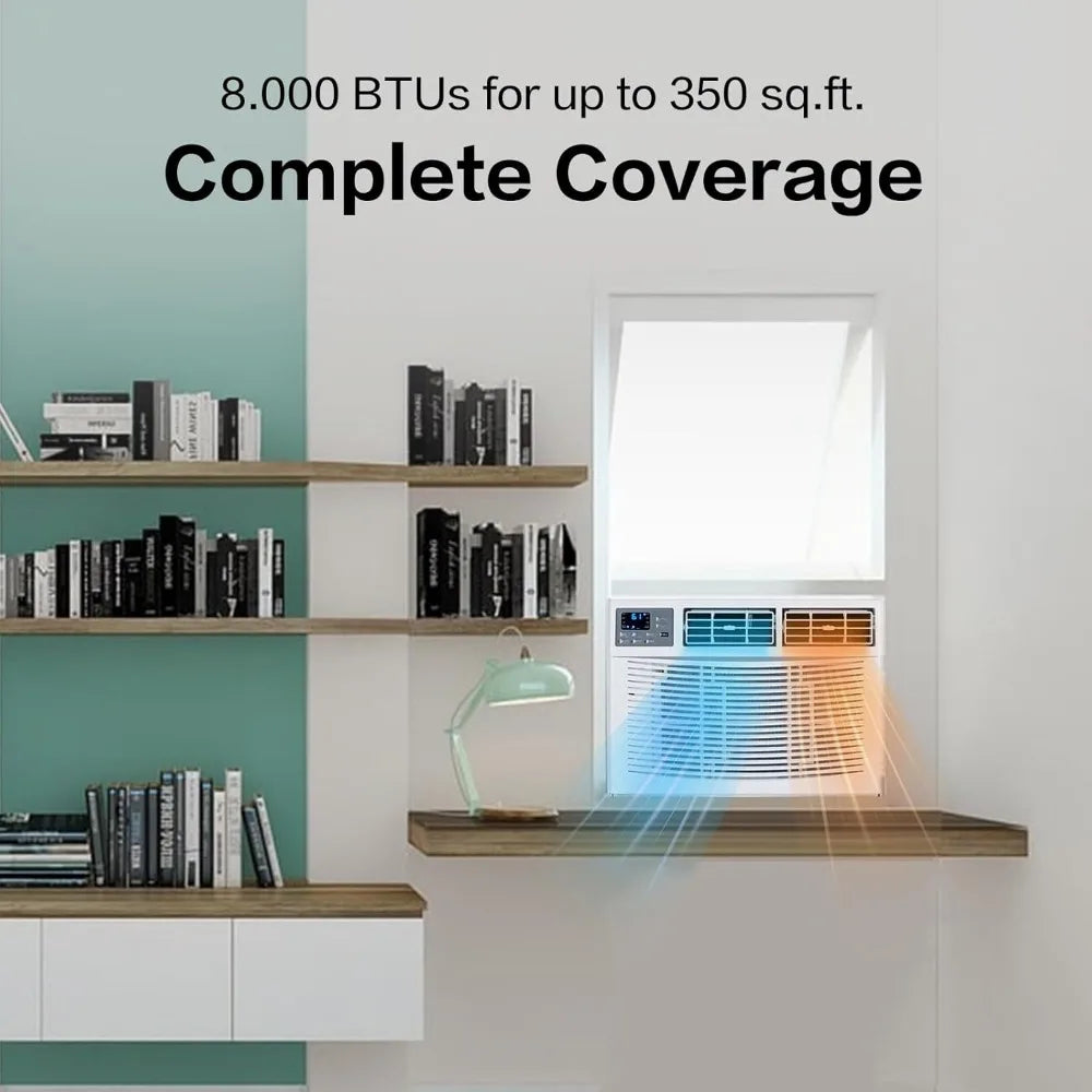 8000 BTU air conditioning window unit with heat, 4-in-1 window air conditioning unit cooler, heater, dehumidifier, and timer