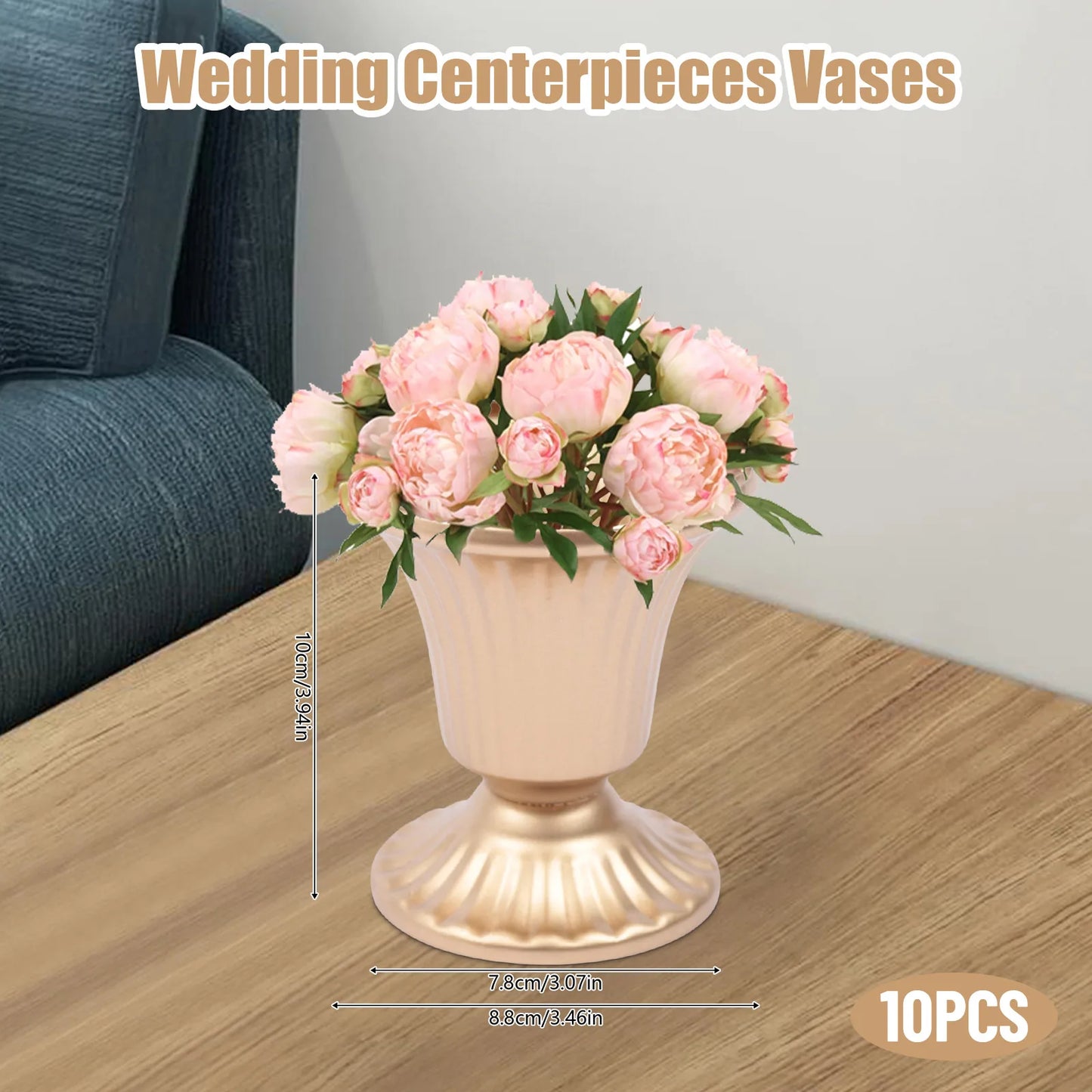 10Pcs Gold Metal Vases Wedding Party Centerpieces Retro Decorative Trumpet Vase