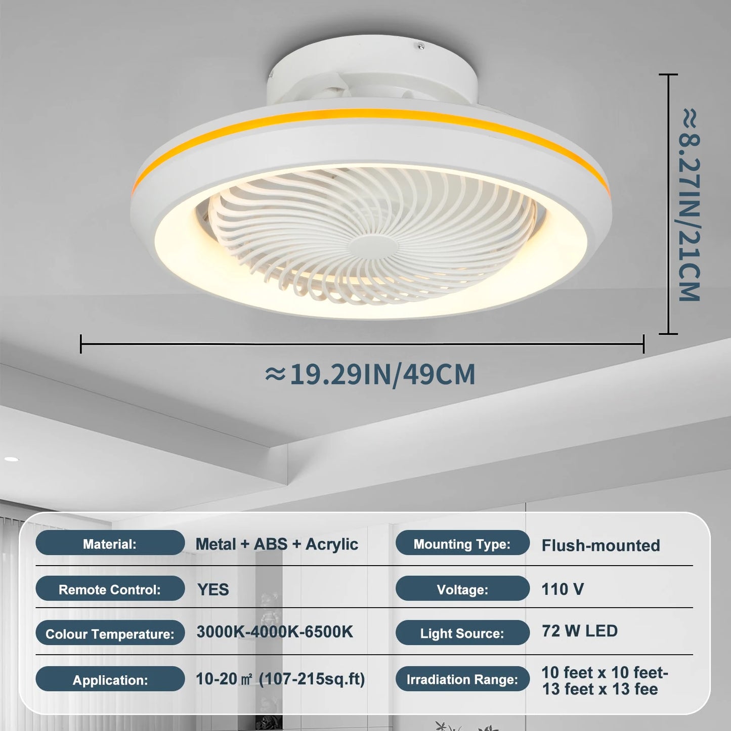 20"49cm Ceiling Fan Led Light 360° Degree Rotating Electric Circulite Sealing Fan 3CCT RC Lighing Modern Flush Mount For Bedroom