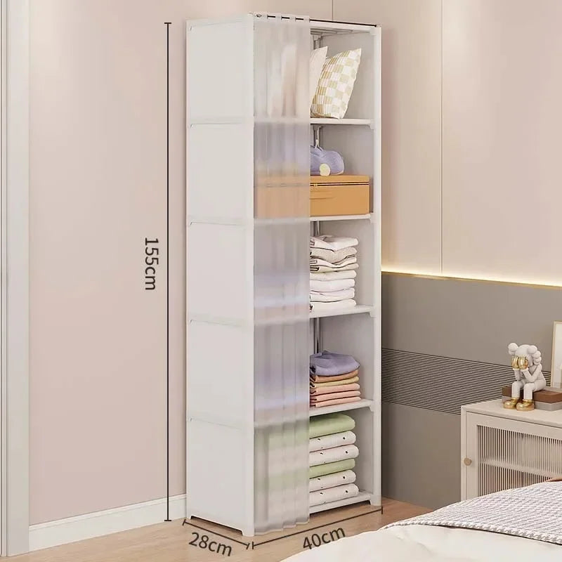 Dustproof Wardrobe Multi-layer Storage Rack Storage Cabinet DIY Multilayer Furniture Curtains Portable Clothes Organizer Cabinet