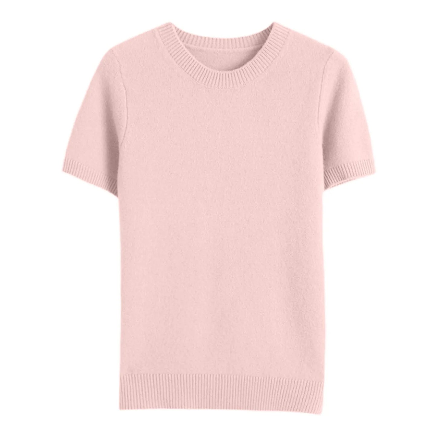 Elegant Solid Color Women Sweater Short Sleeve Knitted Sweater Round Neck Knitwears Pullover Tops