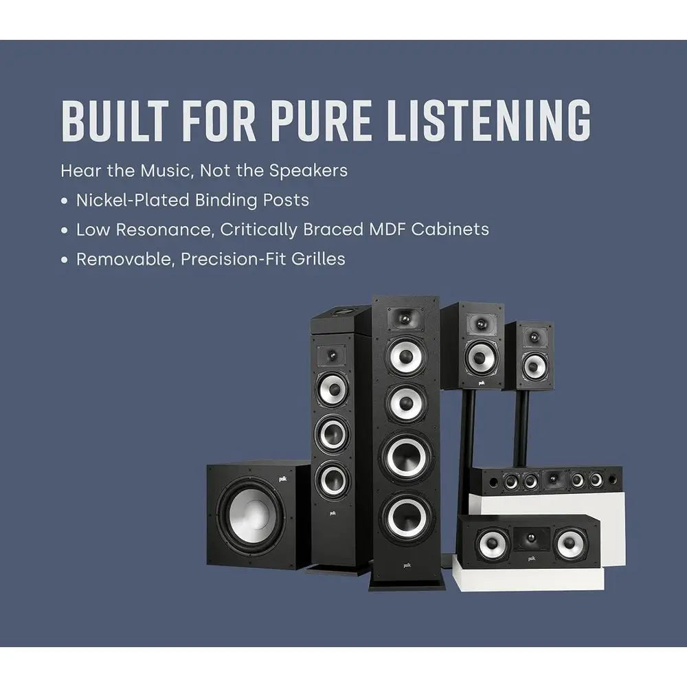 Hi-Res Audio Certified Slim Center Speaker, Dolby Atmos & DTS:X Ready, 1 Tweeter & 3 Balanced Woofers, Wall-Mountable, Black