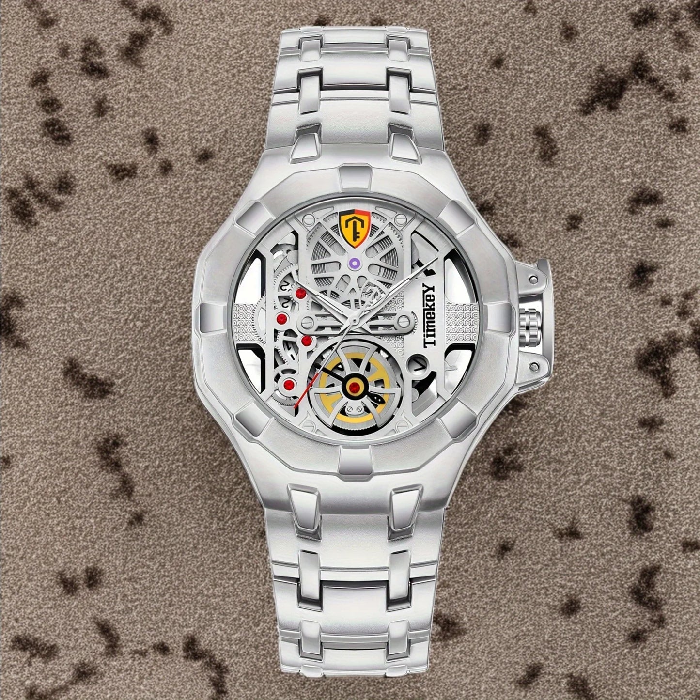 1pc skeleton design quartz men's watch with inner wheel design, technology, Christmas gift, New Year's gift。 watches for men