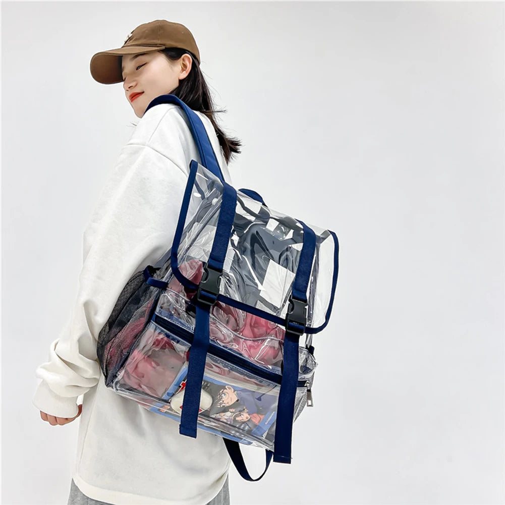 Transparent PVC Laptop Backpack Waterproof Casual Book Bags Large Capacity Simple Portable See Through Solid Clear for Women Men