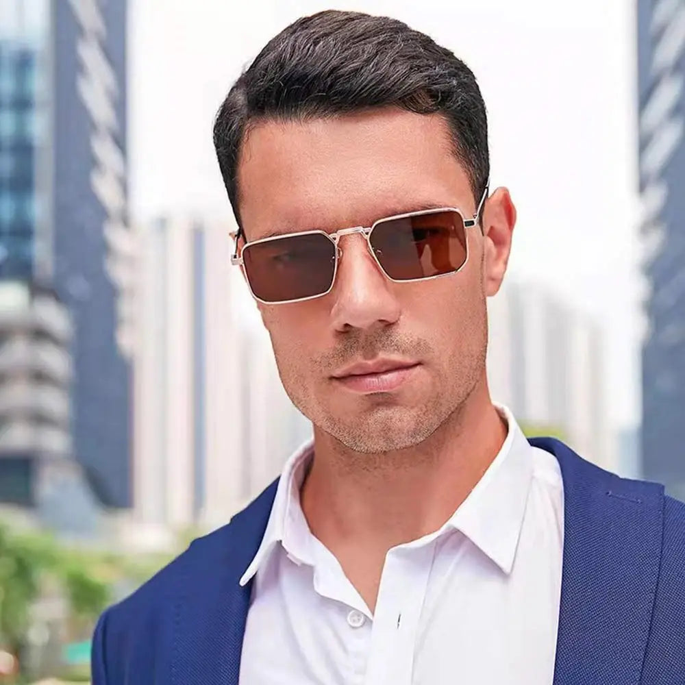 Fashion Small Rectangle Sunglasses Men Women Vintage Punk Square Driving Sun Glasses Luxury Brand Metal Frame Black Eyewear