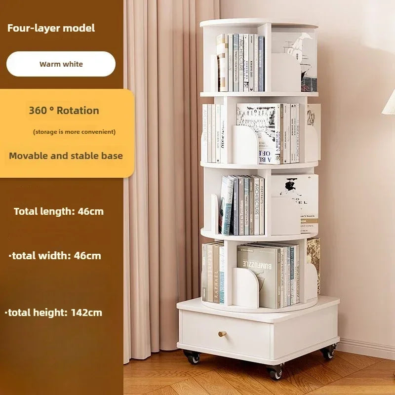 Rotating Bookshelf 360 Floor-to-ceiling Living Room Storage Shelf Home with Wheels Mobile Student Picture Book Shelf Bookcase