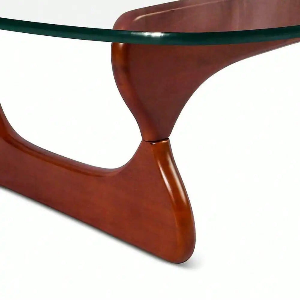 Noguchi  Coffee Table Triangle Glass Top Premium Solid Hardwood Base Cherry