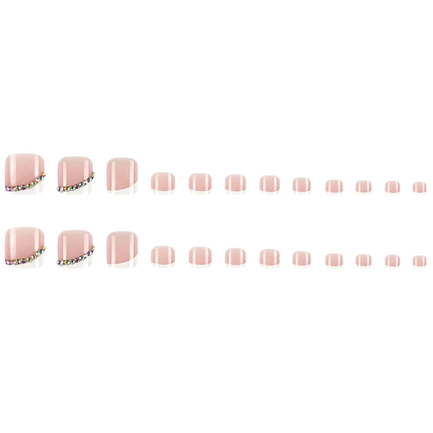 Nude Color False Toenail with Rhinestones Short Square Style Glossy False Nail with Glue for Women Manicure DIY Tool
