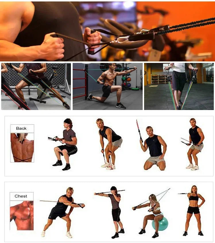 11-Piece Set Resistance Bands Tensioner Pull Rope Fitness Multi-function Tensioner Suit Muscle Training Belt Elastic Sleeve Band