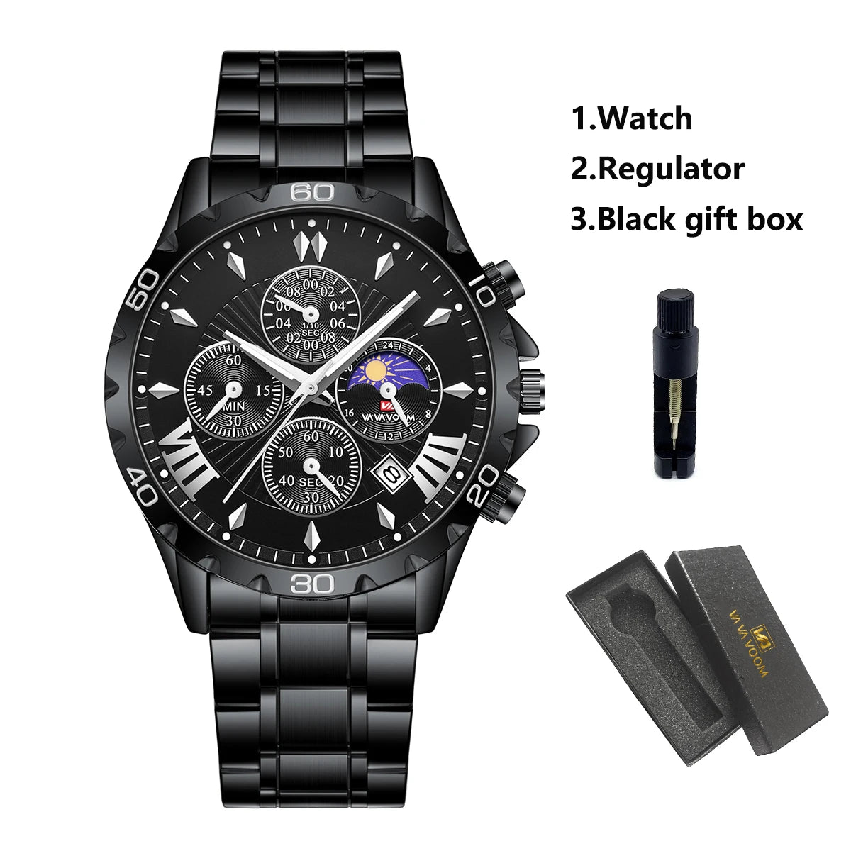 VA VA VOOM Top Brand Luxury Watch for Man Quartz Sports Men Watch Waterproof Luminous Stainless Steel Chronograph Men Wristwatch