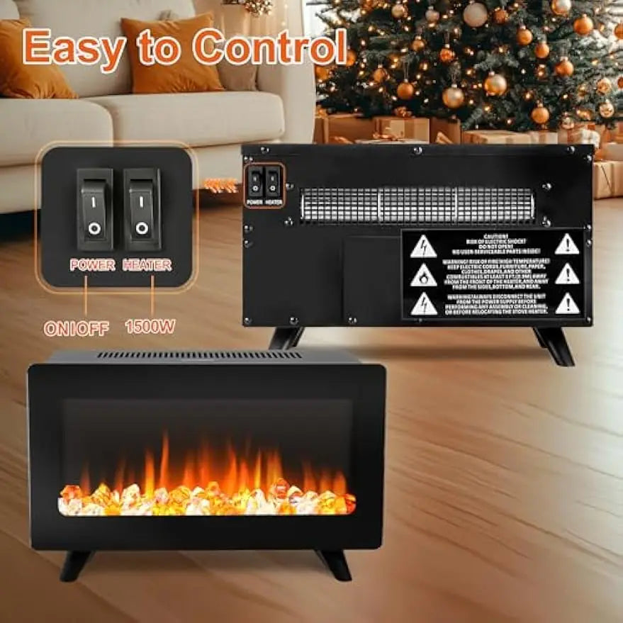 16" Electric Fireplace Heater with Realistic 3D LED Flames, Freestanding Indoor Space Heater, 750/1500W, Overheating Protection