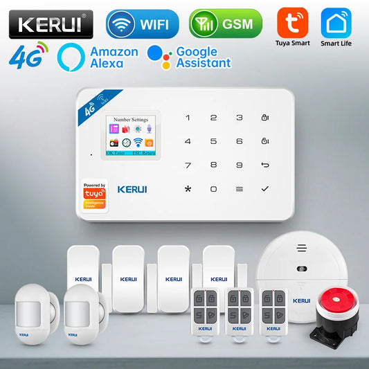 KERUI Smart Home Alarm 4G Window/Door Motion Sensor Siren Security System Kits Tuya Smart APP Control WIFI GSM Anti Theft W184